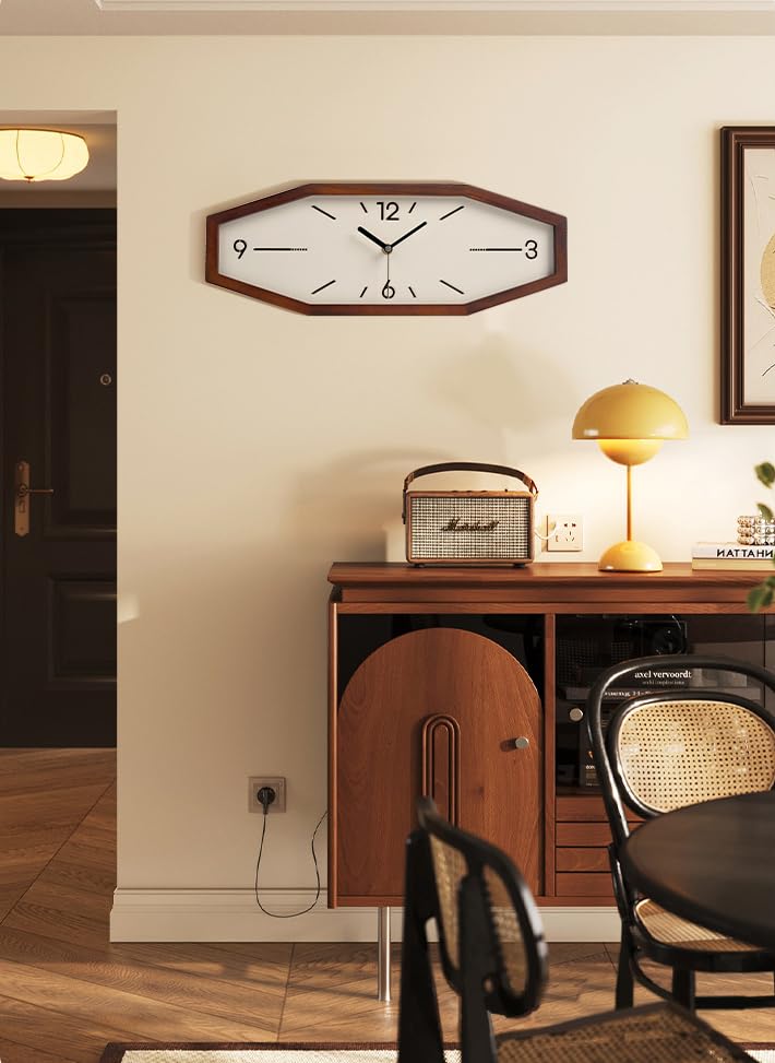 Brown Wooden Retro Wall Clock 18 Inch Square Rectangular Design