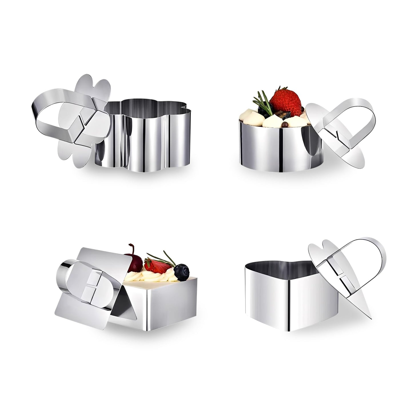 SWETON Cake Rings Cooking Rings Dessert Mousse Mold Stainless Steel with Pusher for Desserts Making (4PCS)