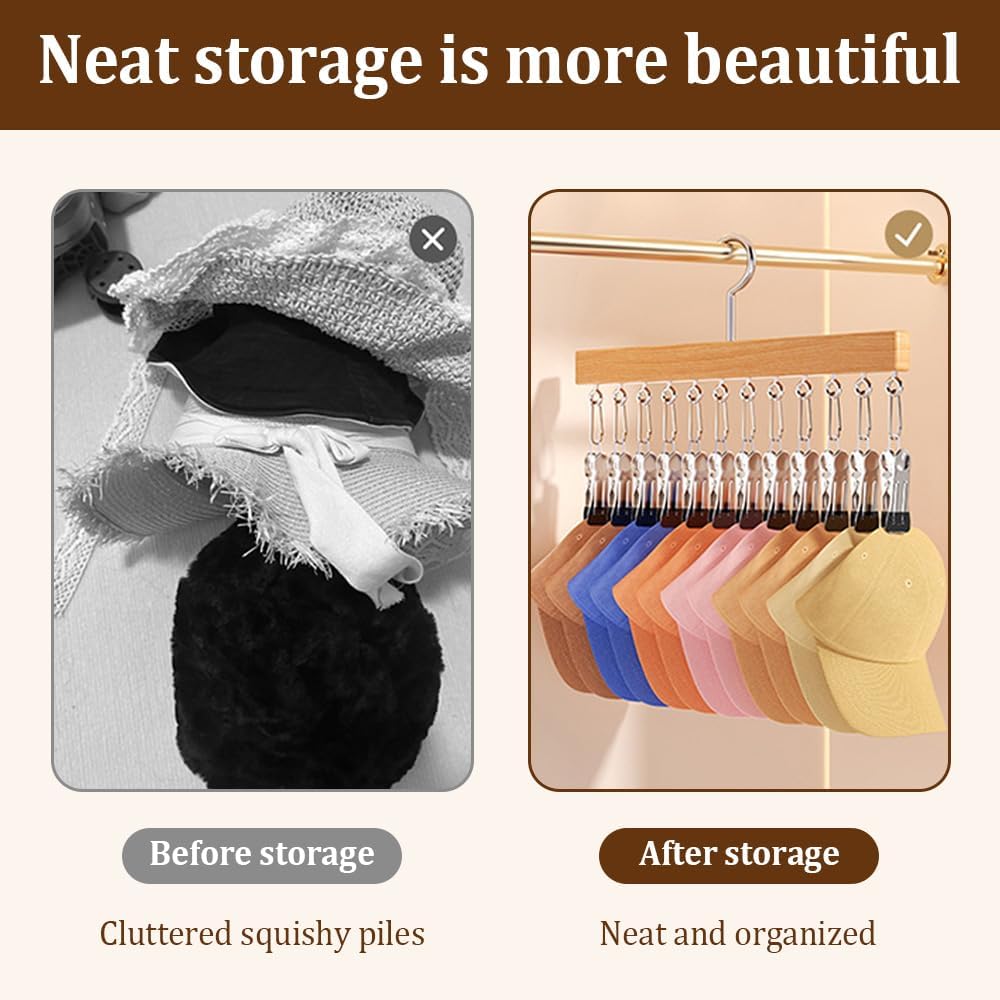 Skiennix Closet Organizer - Space-Saving Hanging Clips for Hats, Scarves, and Clothes | Vintage 12 Clips