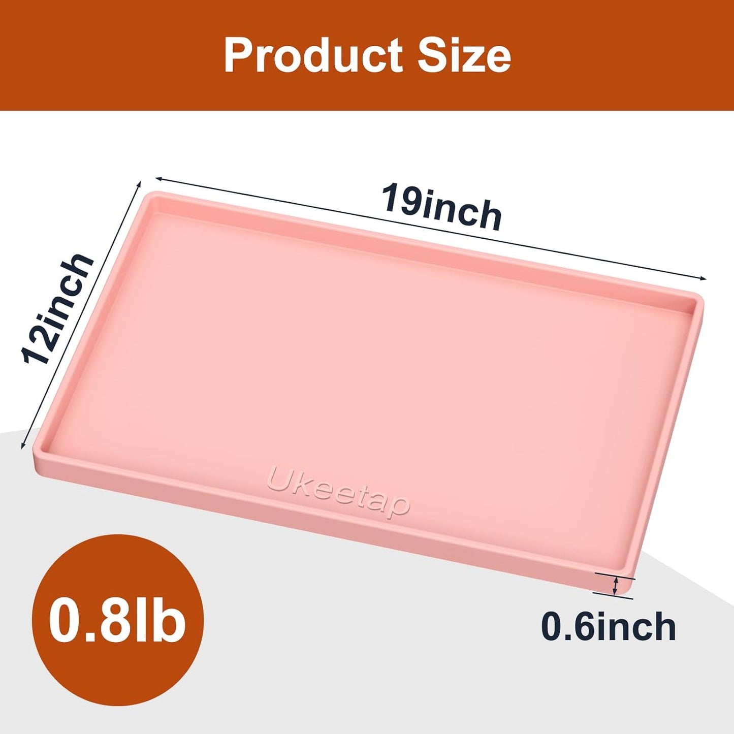 Ukeetap Extra Thick Silicone Dog & Cat Food Mat - Waterproof, Non-Slip, 19” x 12”, Pink