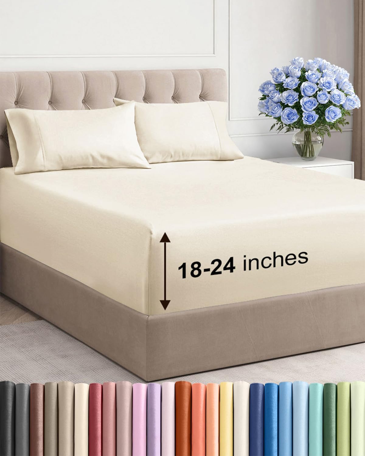 Skiennix Extra Deep Twin Sheet Set - 4 Piece Breathable Cooling Bedding - Soft, Wrinkle-Free Off White