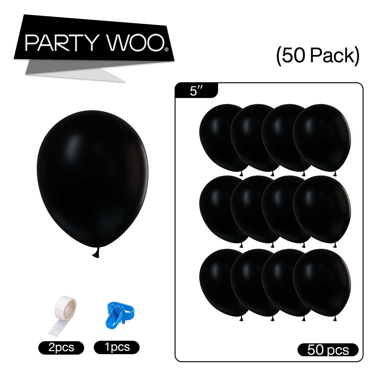 PartyWoo Black Balloons 50pcs 5 Inch Black Matte Latex Helium Balloons for Birthday Wedding Anniversary Graduation Bachelorette Engagement Bridal Shower Retirement Party Decorations Black-Y18