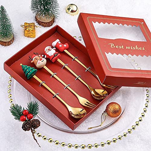 Stainless Steel Christmas Tree Spoon Set 6pcs | Santa Snowman Holiday Tableware Gift