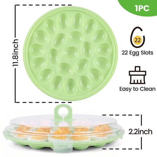 HANSGO Deviled Egg Containers with Lid, Deviled Egg Platter Carrier Holder Trays with 22 Slots for Holiday Party and Home Kitchen, Green