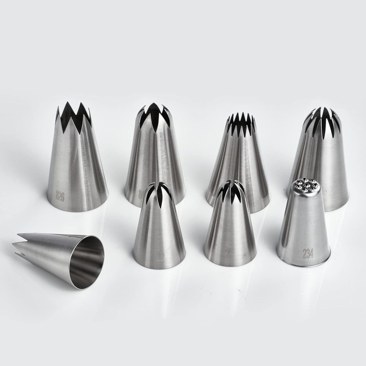 Kasmoire 8Pcs Large Piping Tips Set - Stainless Steel Icing Tips with 10 Pastry Bags for Cake Decorating