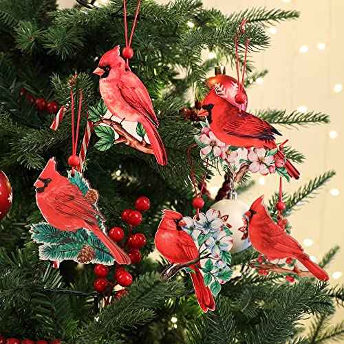 9pieces Red Cardinal Christmas Ornaments Wooden Cardinals Birds for Christmas Tree Ornament Decorations Memorial Gifts