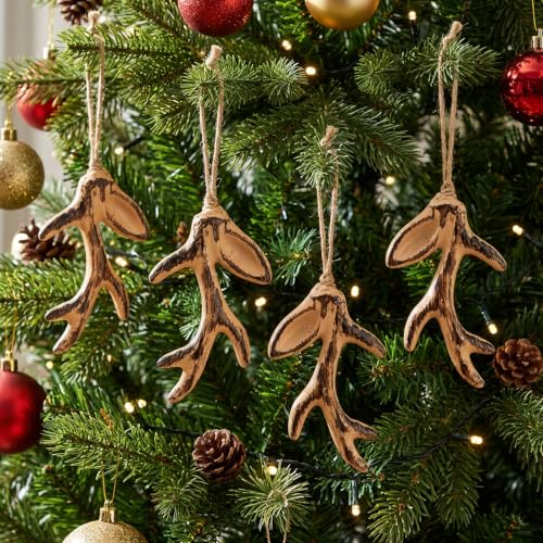Deloky B-12pcs Rustic Deer Antler Christmas Ornaments - Reindeer Hanging Decor