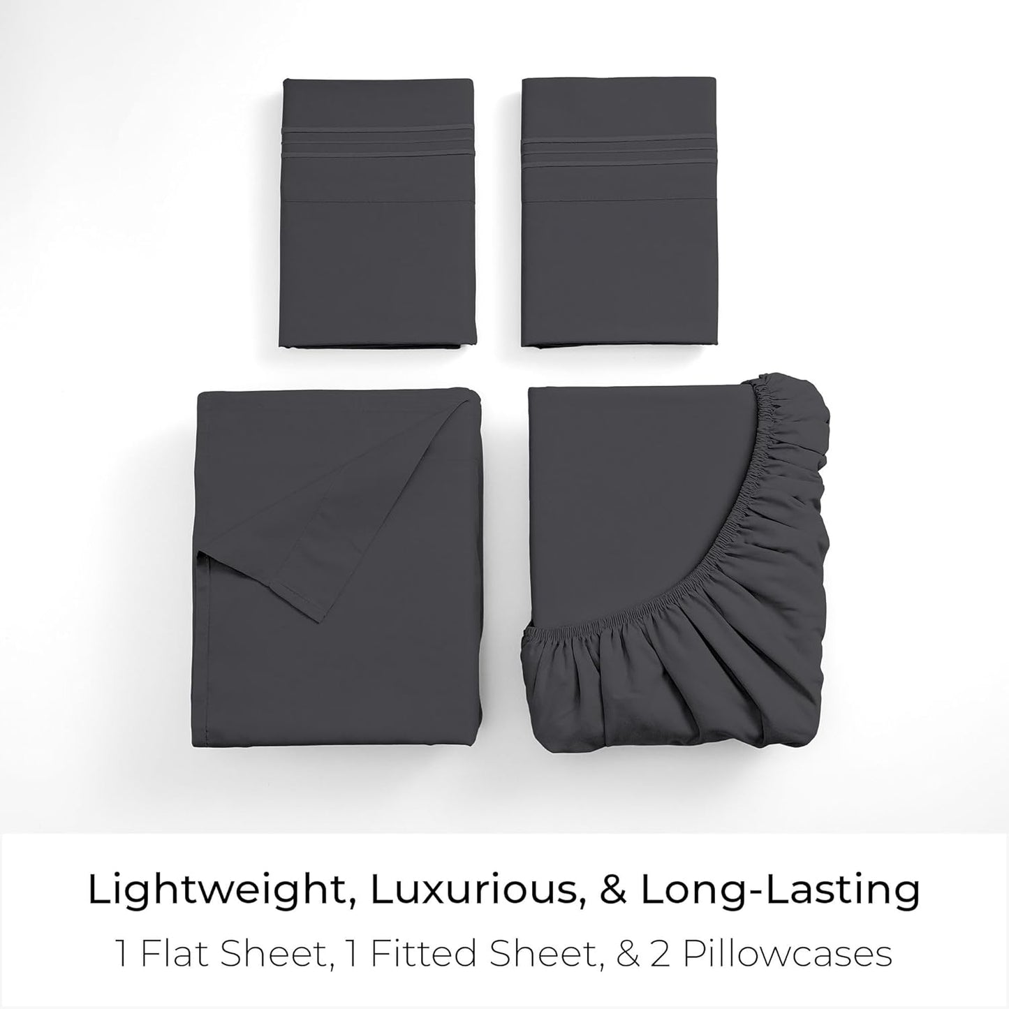 Mellanni Full Sheets Set - 4 PC Hotel Luxury Bedding - Extra Soft, Cooling, Wrinkle Resistant | Charcoal