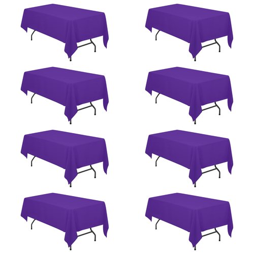 BRILLMAX 8 Pack Purple Tablecloths 60 x 102 Inch for 6ft Rectangle Tables - 150 GSM Polyester Fabric, 15" Standard Drop, Water, Stain & Wrinkle Resistant Cloth Cover for Wedding Dining Buffet