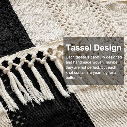 OTOSTAR Boho Table Runner 12x60 Black with Tassels Macrame Farmhouse Rustic