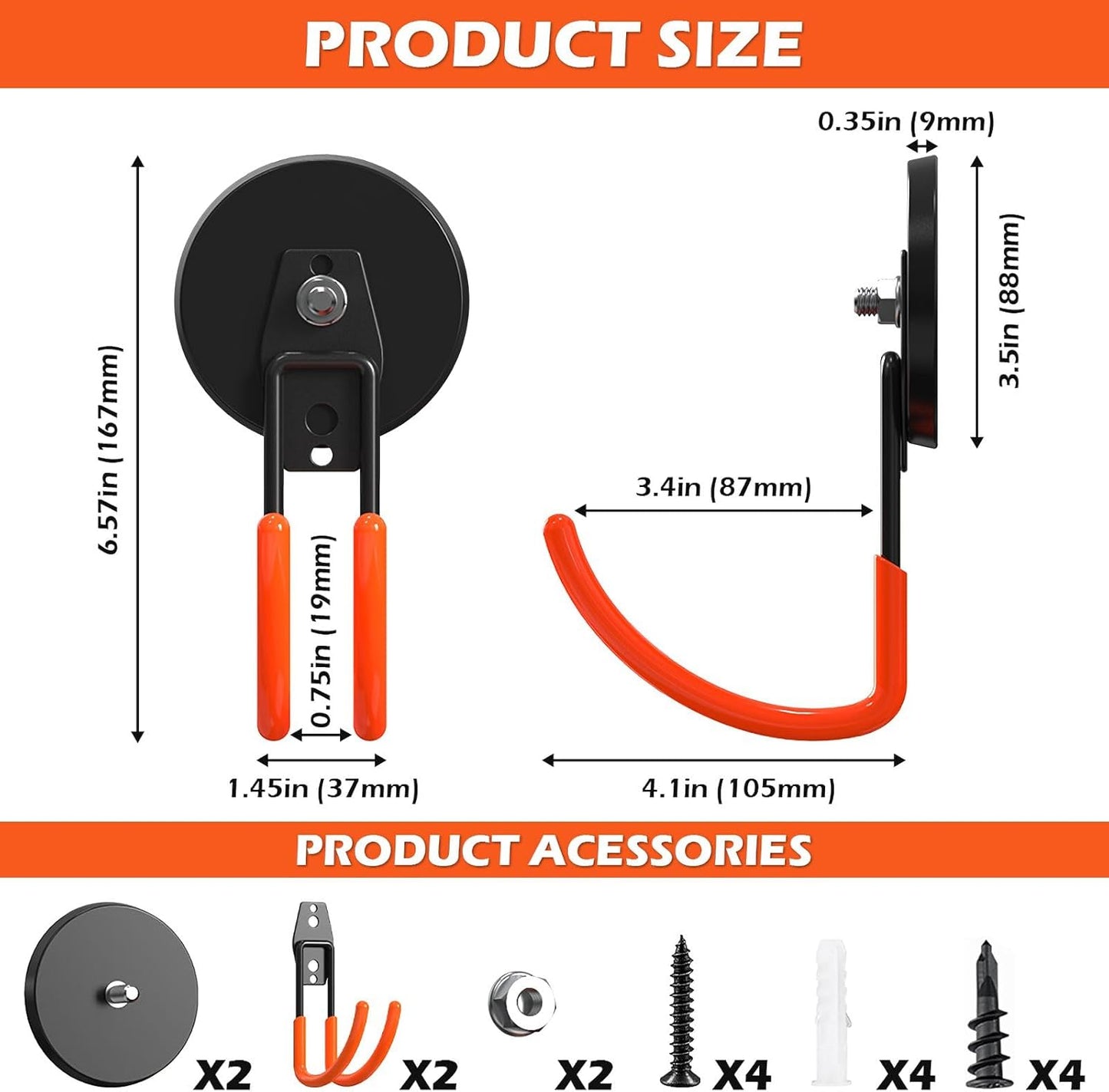 Magnetic Hooks - Extra Large Heavy Duty 3.5in Ndfeb Magnet for Garage Tool Storage | 2 Pack