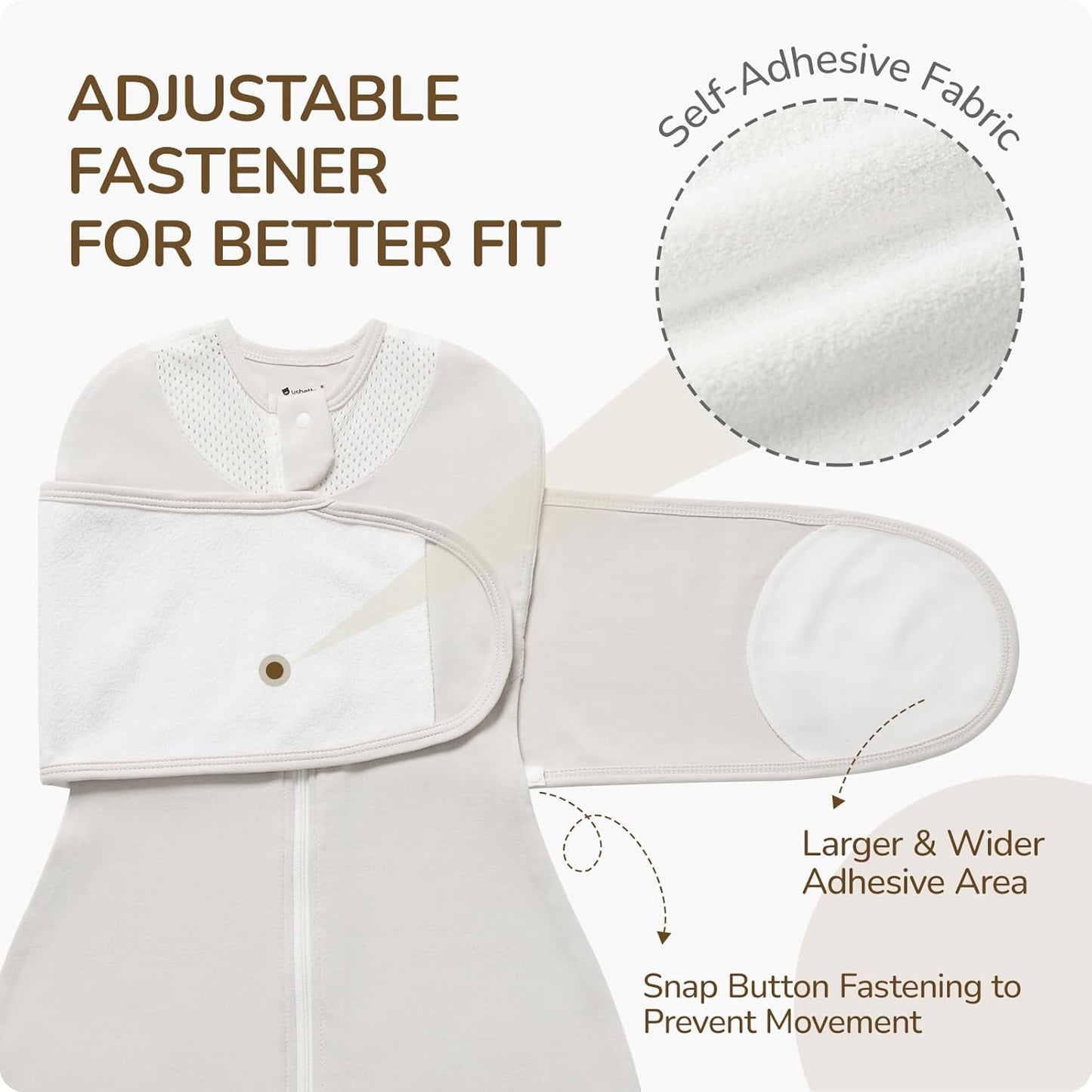 Skiennix Swaddle Sack | Safe Sleep Design with Breathable Mesh | 100% Cotton for 3-6 Months - Grey