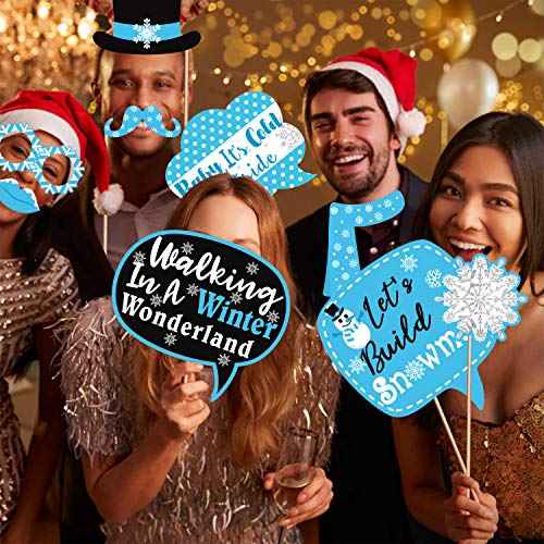 Snowflake Photo Booth Props 38 Pcs Frozen Party Decorations Winter Wonderland Party Favor for Holiday Party Christmas Party Supplies