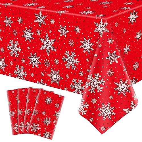 4 Pack Christmas Tablecloth Christmas Snowflake Tablecloth White Snowflake Plastic Table Cover Winter Wonderland Table Clothes Christmas Table Decorations Merry Christmas Party Supplies 86 x 51 Inch