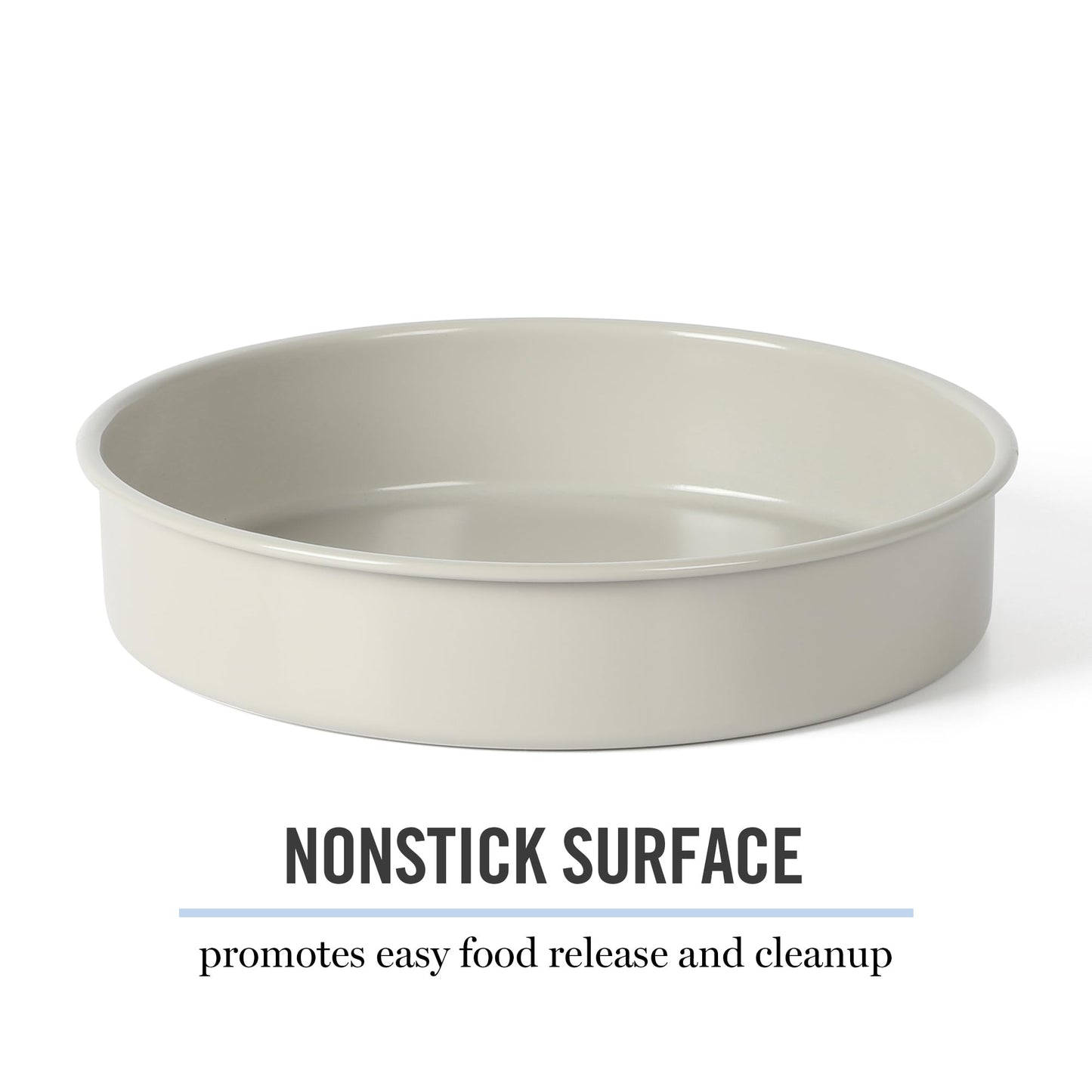 Martha Stewart Gallen 8-Inch Round Nonstick Carbon Steel Cake and Bake Pan – Cool Grey, Durable Bakeware for Even Baking and Easy Release
