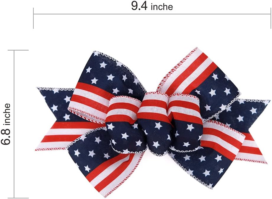 Meseey Christmas Burlap Bow Set - Handmade Decorative Wreath & Tree Ornaments (Large, Patriotic)