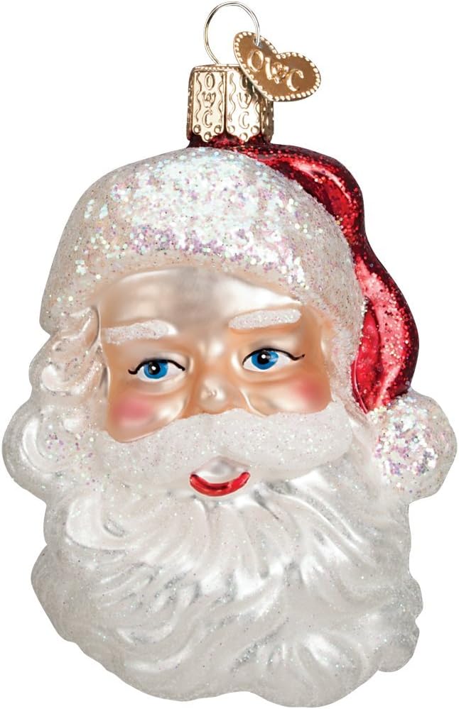 Mid-Century Santa Head Glass Blown Ornament - 3.25” for Christmas Tree Decor