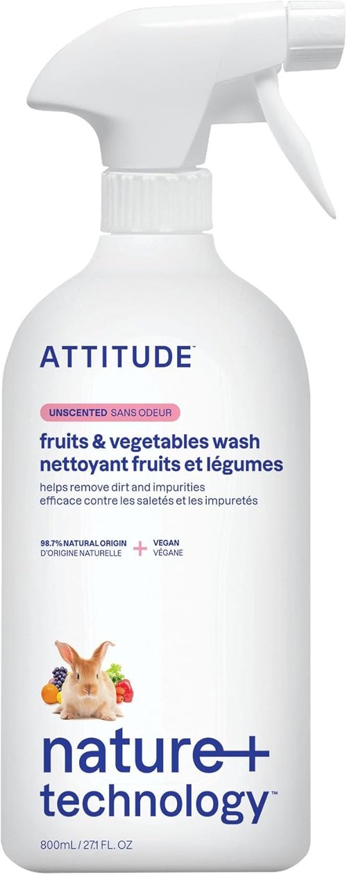 ATTITUDE Fruit & Vegetable Wash - Unscented Vegan Produce Cleaner for Dirt & Wax Removal | 27.1 Fl Oz
