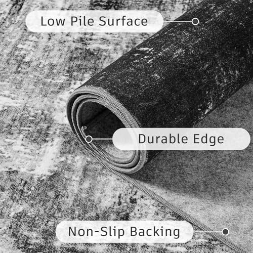 DCX 8x10 Black Washable Abstract Area Rug Non-Slip Low Pile, Pet & Kid Friendly