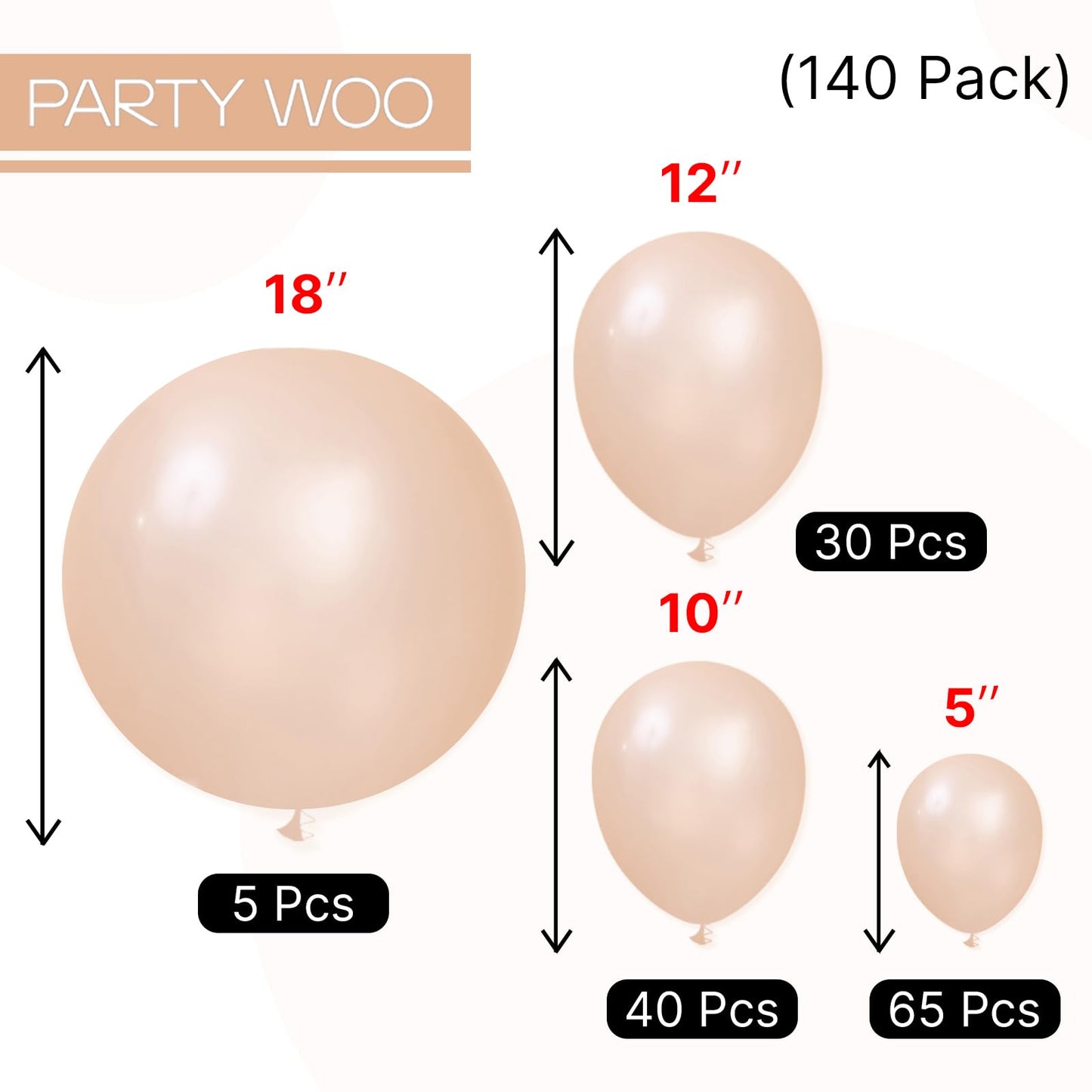 PartyWoo Pearl Peach Balloons 140pcs Different Sizes of 18 12 10 5 Inch Pastel Light Pale Orange Latex Helium Balloon Arch Kit Garland for Bridal Baby Shower Birthday Party Decorations Orange-Z27