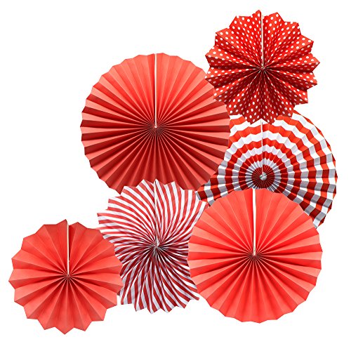 6-Pack Red Party Decorations, Hanging Paper Fans Wall Decor