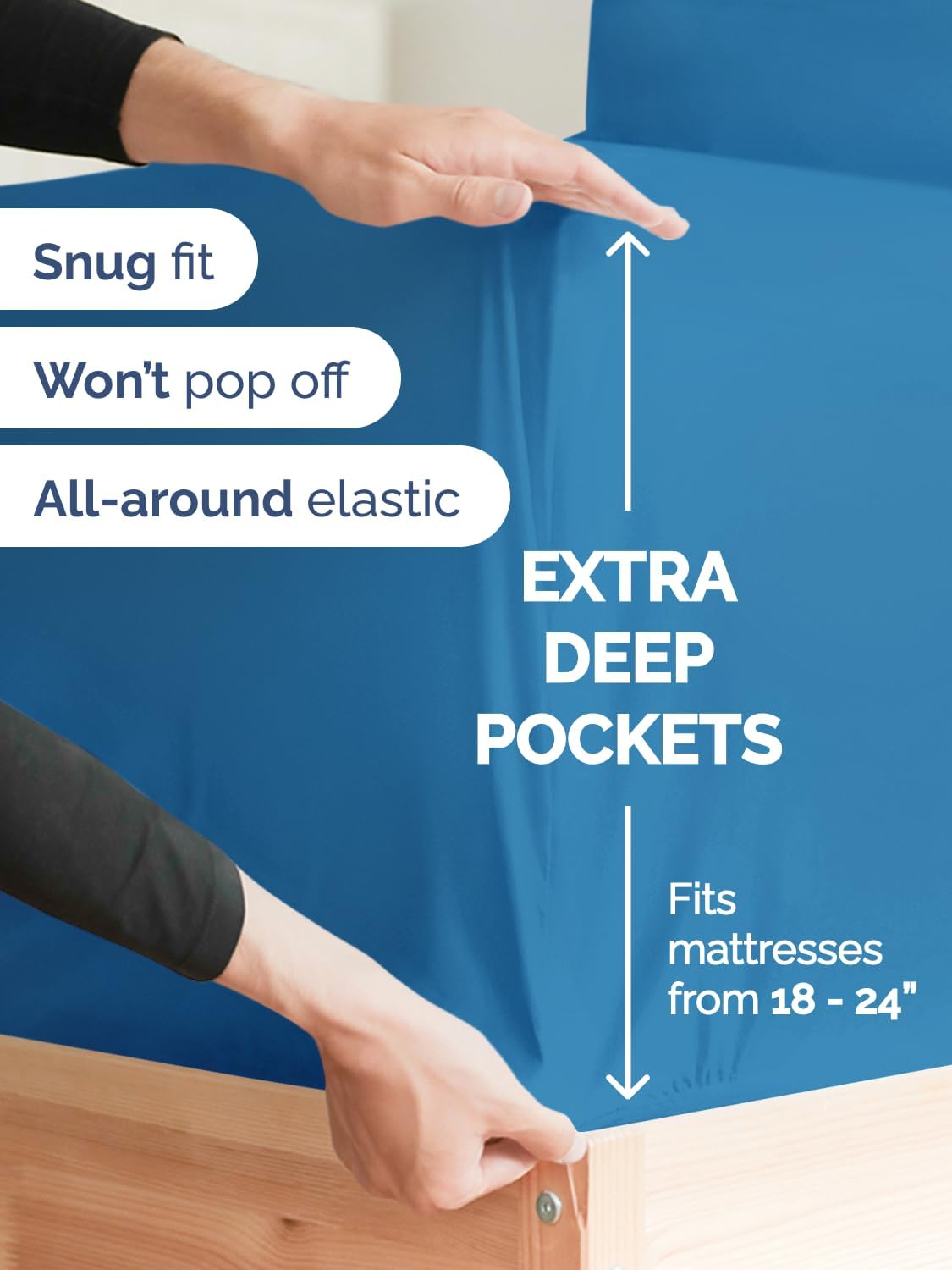 Skiennix Extra Deep Split King Sheet Set - 7-Piece Breathable Cooling Bedding - Soft Wrinkle-Free Denim Blue