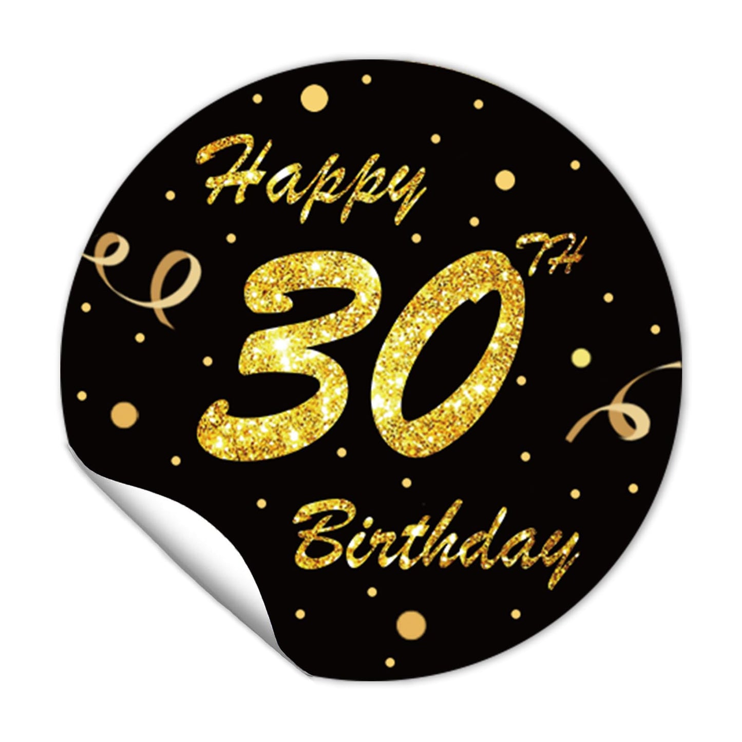 REWIDPARTY 1.5 Inch Round 30th Birthday Stickers（80 Pieces） Black Gold Happy 30th Birthday Stickers 30th Birthday Party Favor Stickers Adhesive Party Stickers 30th Birthday Party Decoration Supplies