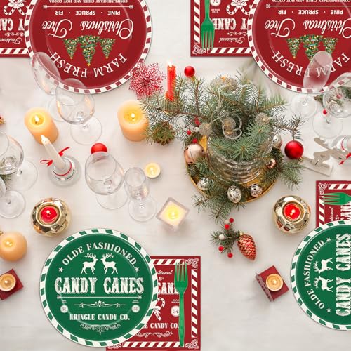 GOLDGAO 200Pcs Christmas Plates & Napkins Set, 9in & 7in Green Red Holiday Dinnerware – 50 Guests, 50 forks