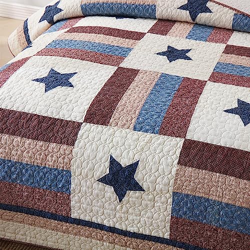 VISIMISI Star Pattern Reversible Cotton Quilt Set King Size Boy Bedroom All Season