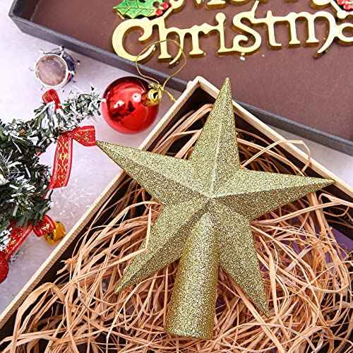 Aneco 2 Pack Glittered Christmas Tree Topper Star Treetop for Small Christmas Tree Decoration or Home Decor, Hard Plastic, 4 inches