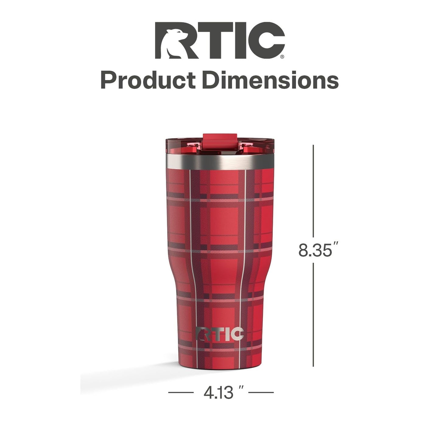 RTIC 30oz Essential Tumbler with Lid, Ceramic Lined, Insulated, Stainless Steel, Metal, Double Wall Vacuum-Insulation, Travel Cup for Iced Coffee, Tea, Hot and Cold Drink, Red Plaid