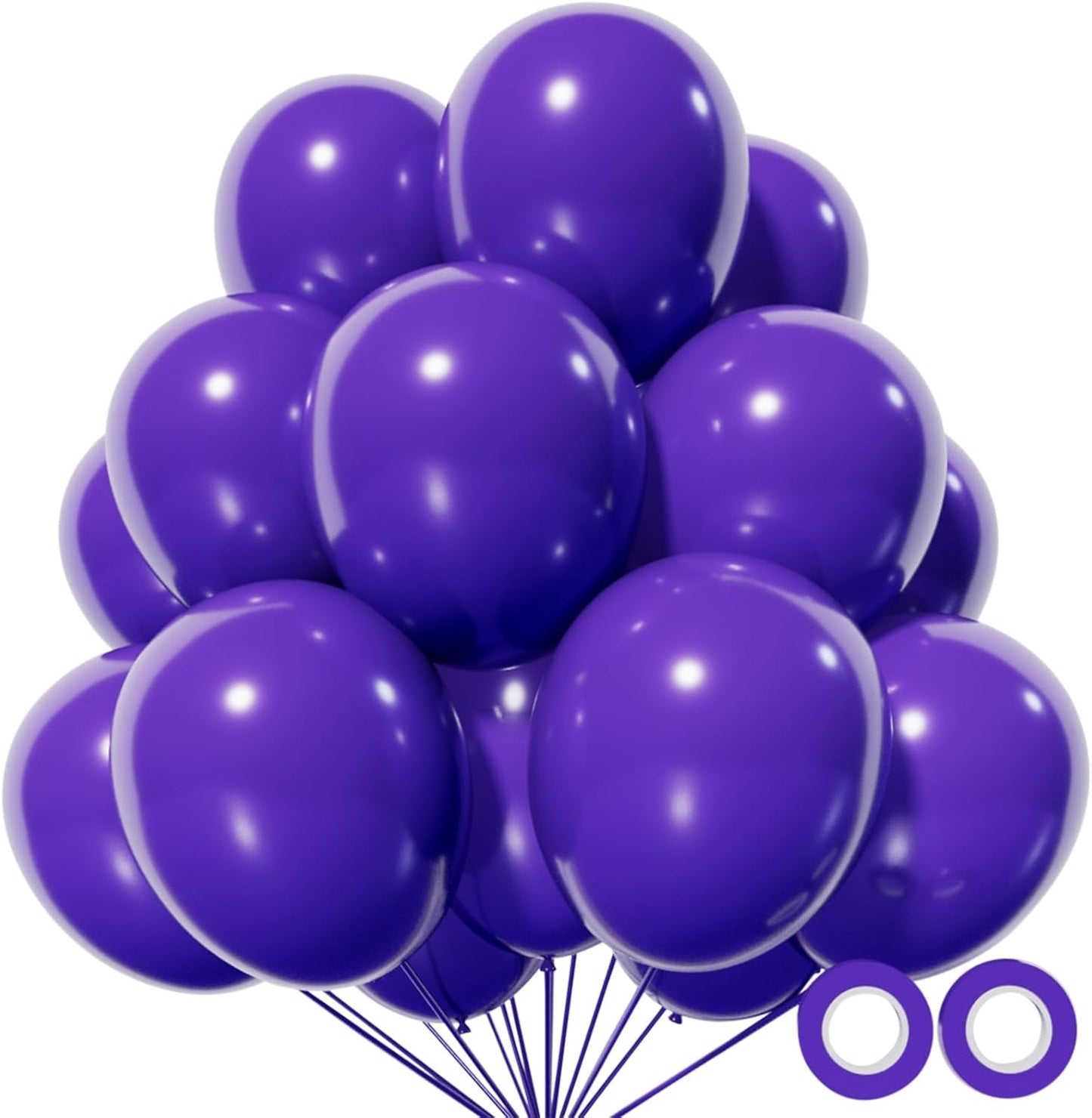 Purple Latex Balloons - 12 Inch, 110pcs for Birthday Party, Baby Shower & Wedding | Includes 2 Ribbons