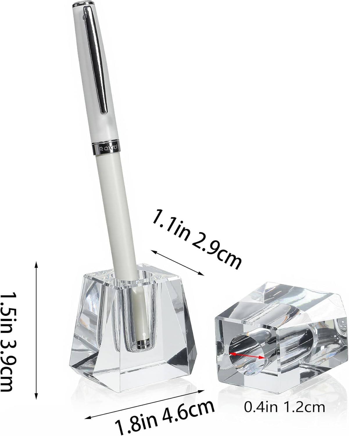 QFkris Crystal Pen Holder - Elegant 1.8" Glass Fountain Pen Stand for Desk | Perfect Gift for Students & Professionals