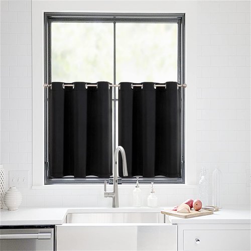 ChrisDowa Small Window Curtains - Grommet Thermal Insulated Room Darkening Panels (Black, 34 x 36 Inch)