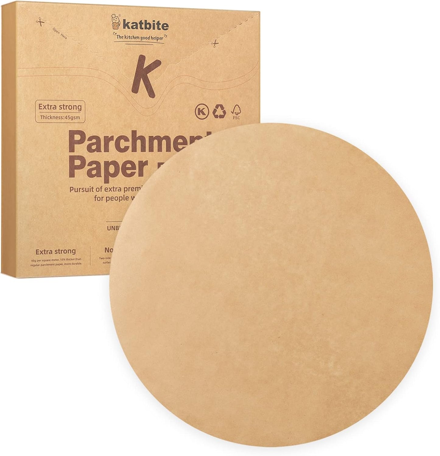 Katbite 200 Pcs Unbleached Non-Stick 9-Inch Parchment Paper Rounds | Precut Circles for Baking