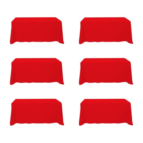 BRILLMAX 6 Pack Red Tablecloths 90 x 132 Inch for 6ft Rectangle Tables - 150 GSM Polyester Fabric, Floor Length Drop, Water, Stain & Wrinkle Resistant Cloth Cover for Wedding Reception Banquet