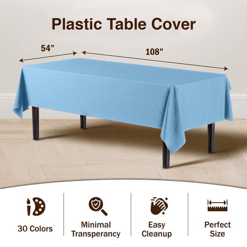 Exquisite 12-Pack Premium Plastic Tablecloth 54in. x 108in. Rectangle - Light Blue