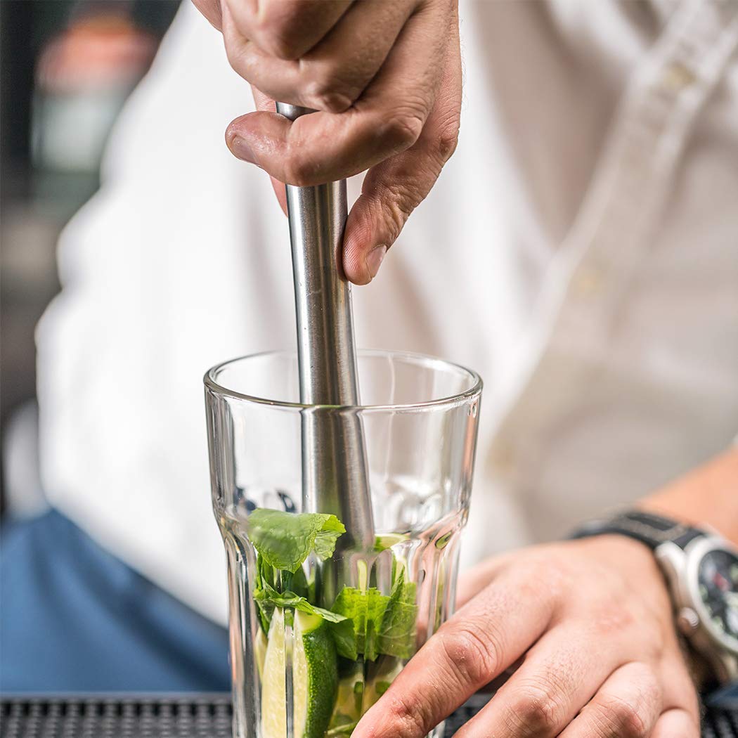 NATURELAND Food-Grad 304 Stainless Steel Cocktail Muddler and Mixing Spoon Home Bar Tool Set -Dishwasher Safe - Create Delicious Mojitos and Other Fruit Based Drinks (8 inch)