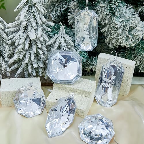 Syhood Silver Acrylic Christmas Ornament Set 3.9-6.5 Inch Holiday Decor