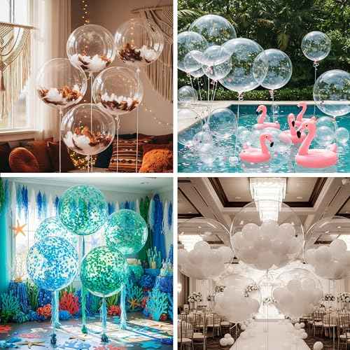 20pc Clear Bobo Balloons for Stuffing With Confetti, 20 inch Bubble Pool Ballons, Stretchable Plastic Balloons for Party, Birthday & Wedding, Boho, Under the Sea Decorations
