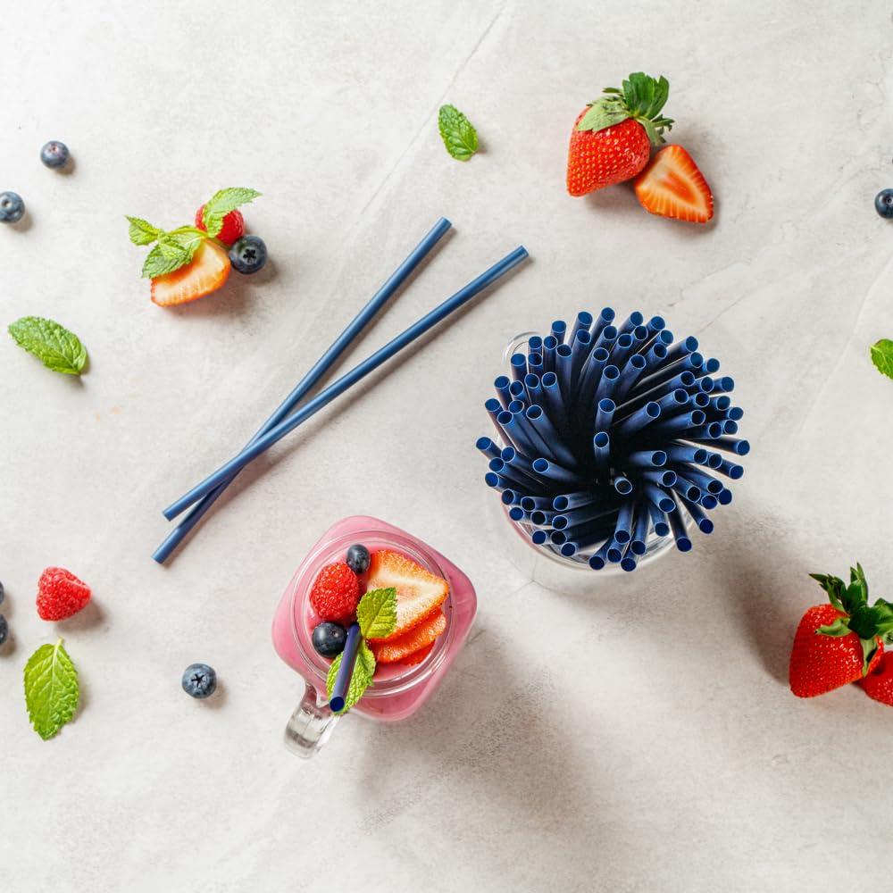 Restaurantware-Basic Nature 8.3 Inch Disposable Straws, 100 Sustainable Straws - Sturdy, Won't Alter Flavors, Midnight Blue PLA/PBAT Straw, For Hot And Cold Drinks