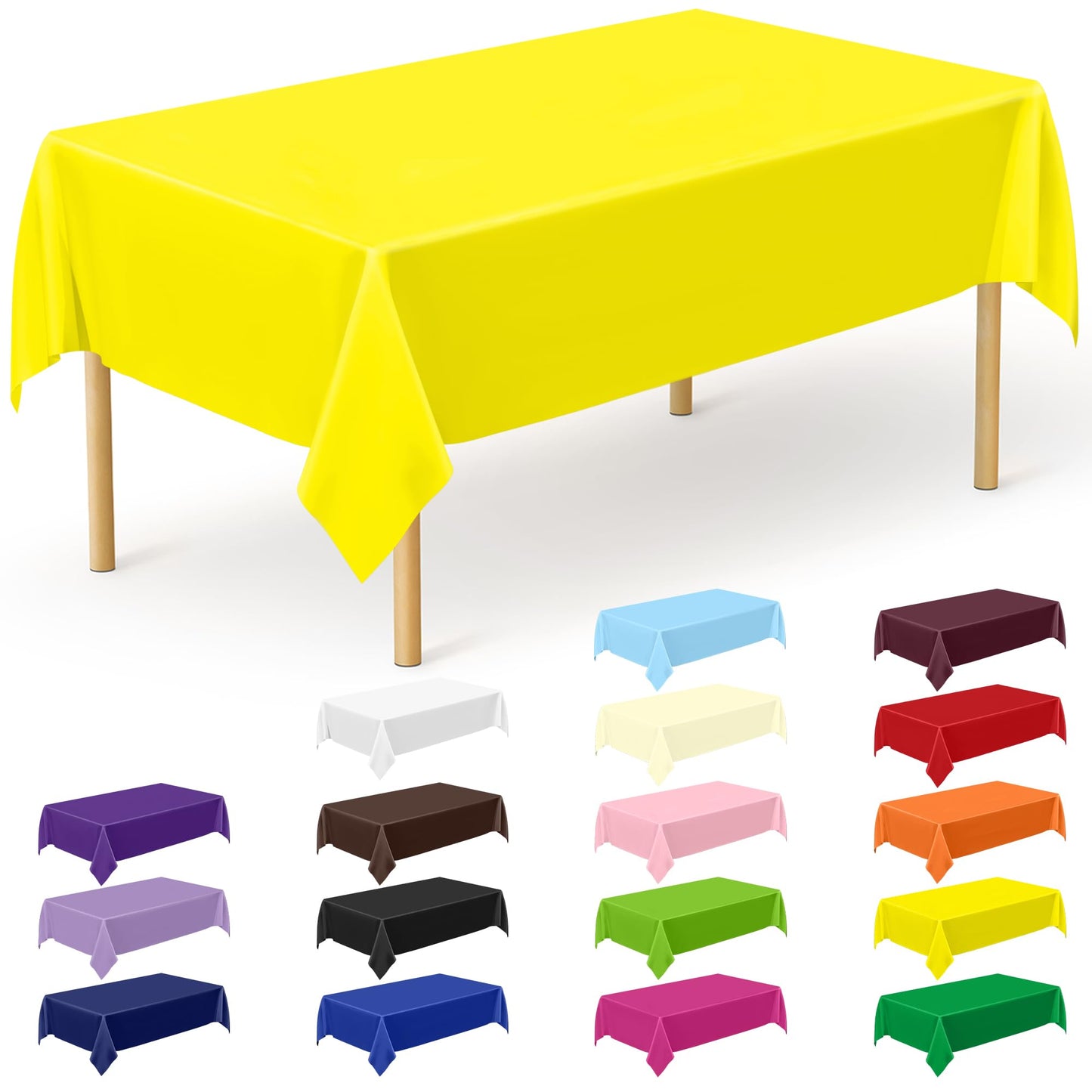 QZYL 12 PCS Yellow Rectangle Tablecloth, Disposable Plastic Picnic Table Cover, 54 X 108 in Lightweight Table Cloth Rectangle for Birthday Parties Weddings Picnics and Outdoor Gatherings