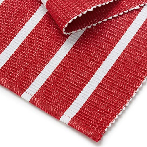 Encasa XO 13x98 Red Striped Yarn Dyed Ribbed Cotton Table Runner