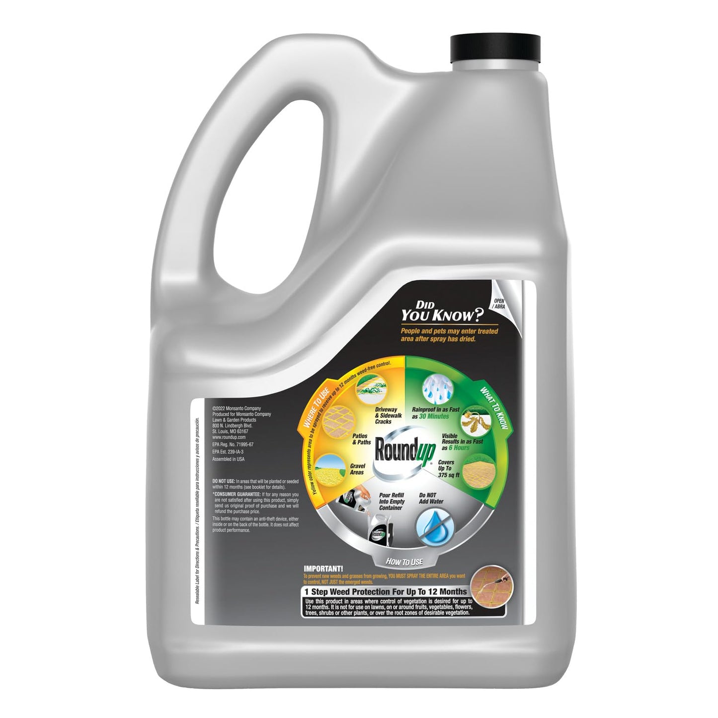 Roundup 365 Dual Action Weed & Grass Killer - Kills & Prevents for 1 Year | 1.25 Gallon Refill