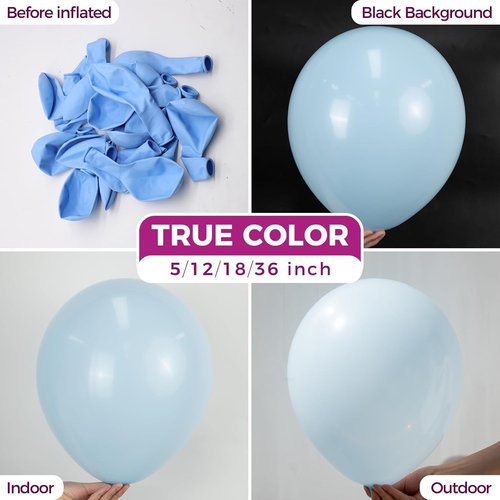 Bezente Pastel Blue Latex Party Balloons - 36 Inch Round Helium Balloons for Birthday & Bridal Events