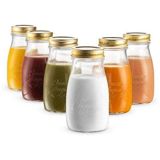 Bormioli Rocco Quattro Stagioni Glass Jars (Set of 6) - 9.25 Oz Stackable Storage Jars with Wide Mouth & Aluminum Lids - Glass Containers for Preserving, Serving, Organizing - Made in Italy