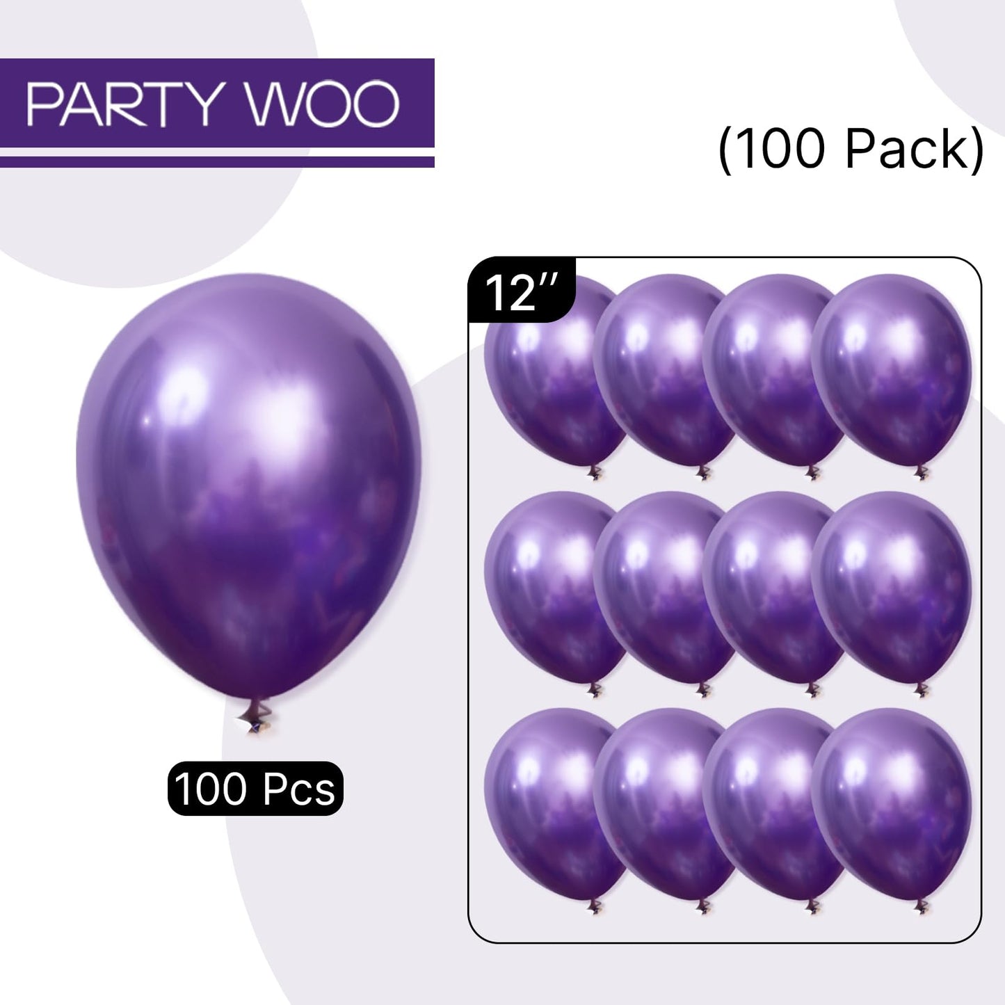 PartyWoo Metallic Purple Balloons 100 pcs 12 Inch Chrome Purple Latex Helium Balloons for Mardi Gras Graduation Wedding Baby Shower Anniversary Birthday Party Decorations Purple-G105