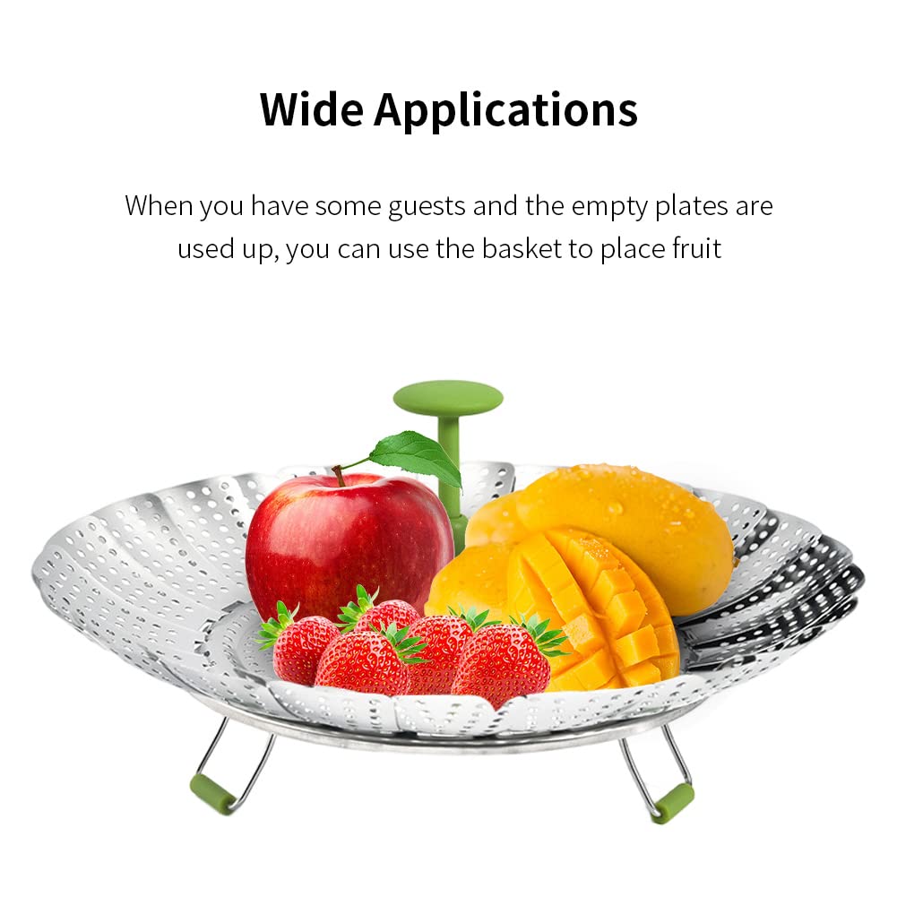 Stainless Steel Expandable Steamer Basket, Adjustable Folding Insert with Handle, Fits Pots from 5.51" to 9.1", Perfect for Cooking Seafood, Vegetables, and Fruits