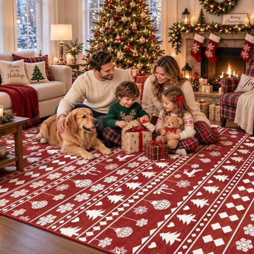 Christmas Red 4x6 Area Rugs for Entryway, Washable Non‑Slip Low‑Pile