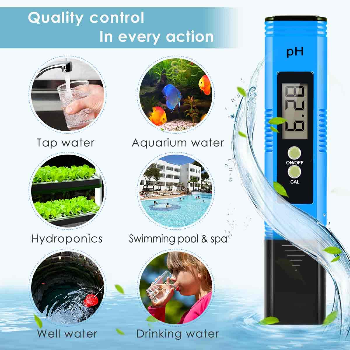PH Meter, 0.01 High Accuracy PH Pen PH Tester for Water Hydroponics Digital, Digital PH Meter Pocket Size with 0-14 PH Measurement Range, PH Tester for Water, Aquaculture, Lab and Pool
